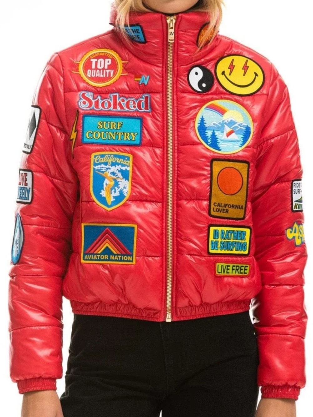 VINTAGE PATCH APRES PUFFER JACKET - CHERRY